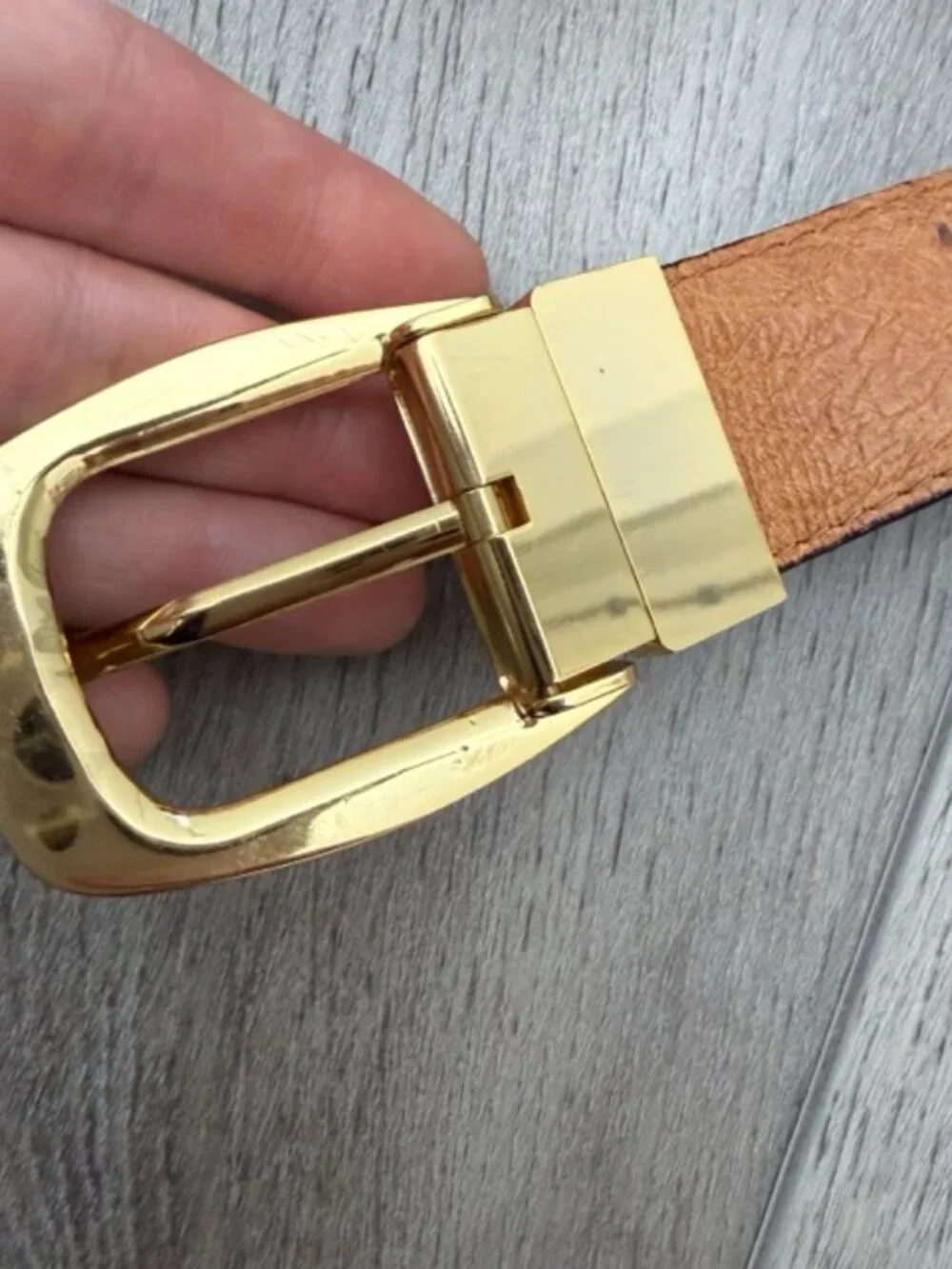 VTG Mark Cross Dark Brown Ostrich Lined Leather Belt Italy Greyhound Crest Sz 35
